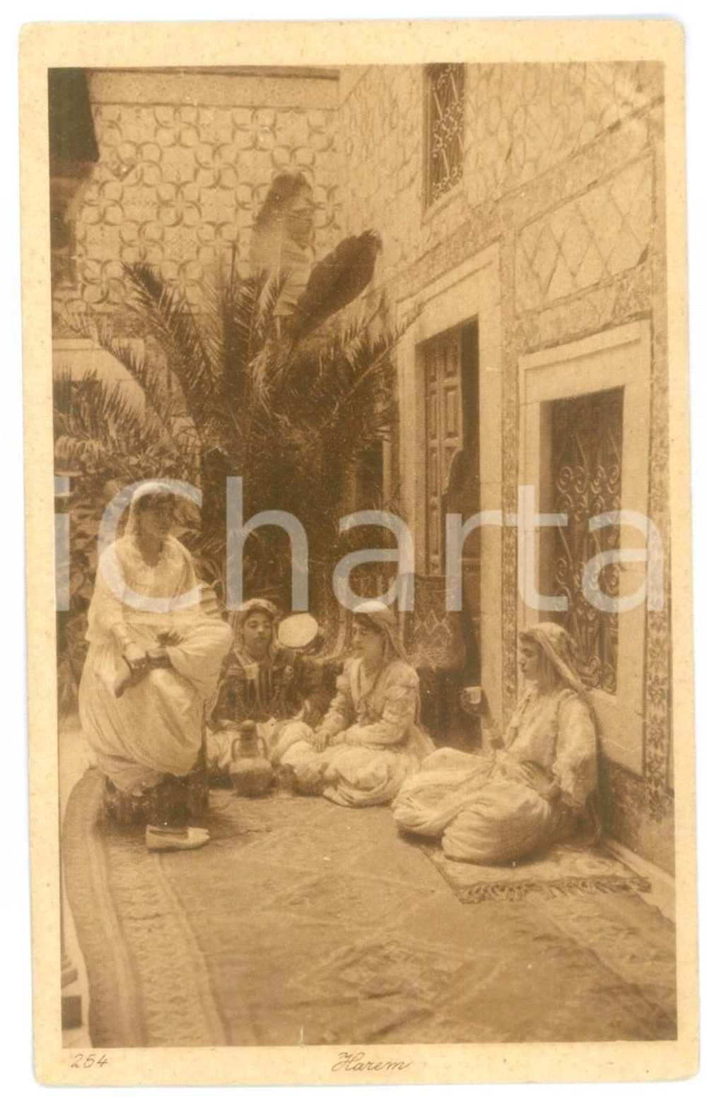 Cartolina originale da collezione 1910 ca COSTUMI ALGERIA  Giovani donne in un harem  Cartolina vintage 1