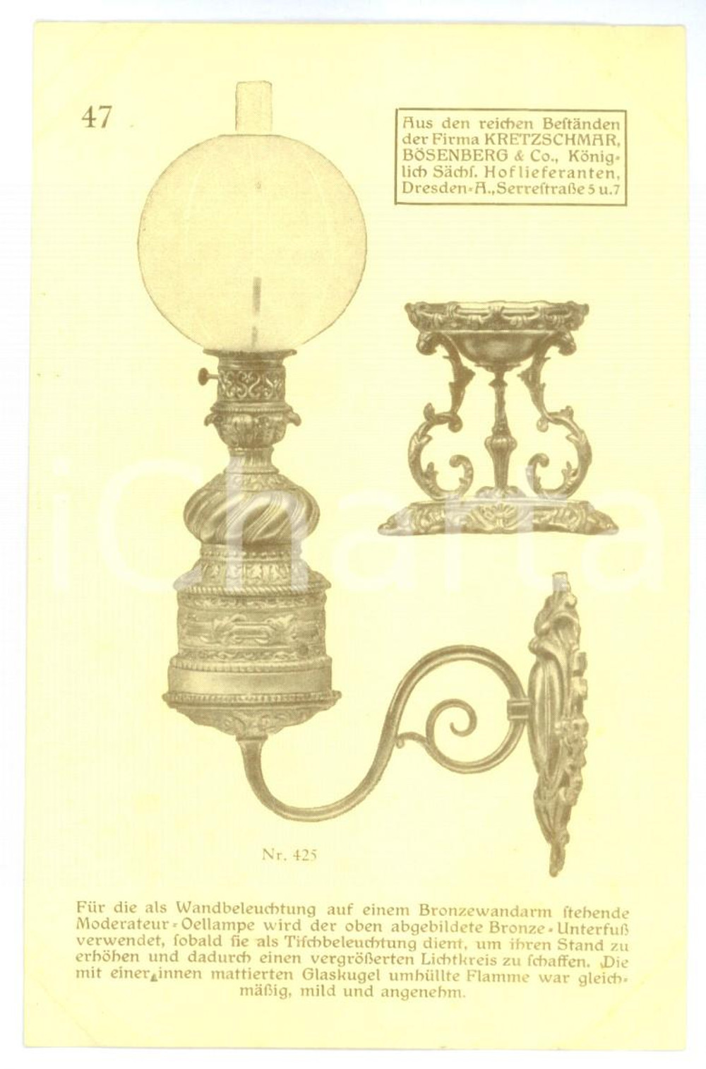 Cartolina originale da collezione 1910 ca DRESDEN Kretzschmar & BÃ¶senberg  Wandbeleuchtung Vintage postcard 1