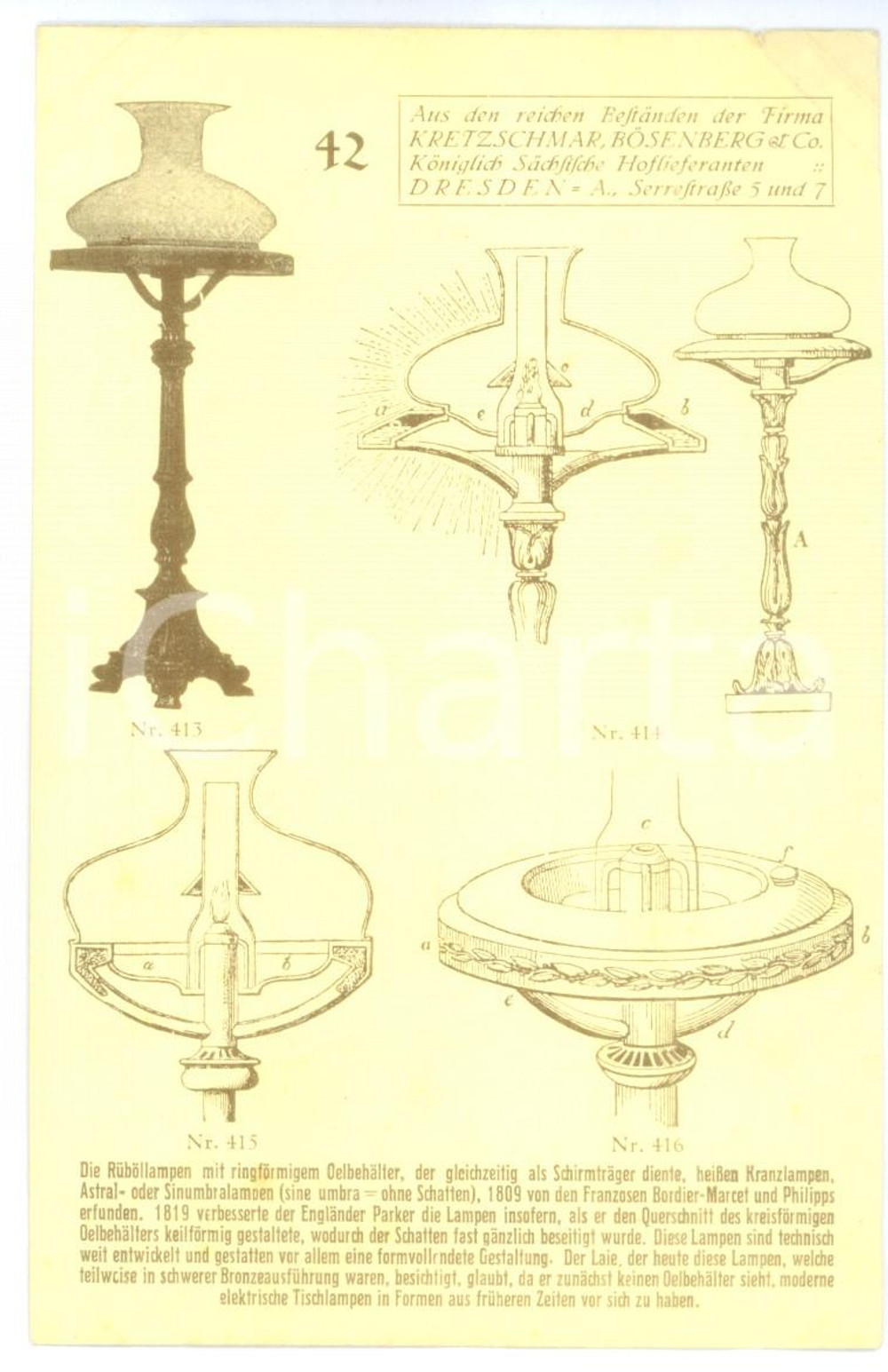 Cartolina originale da collezione 1910 ca DRESDEN Kretzschmar & BÃ¶senberg  Rubollampen Illustrated postcard 1