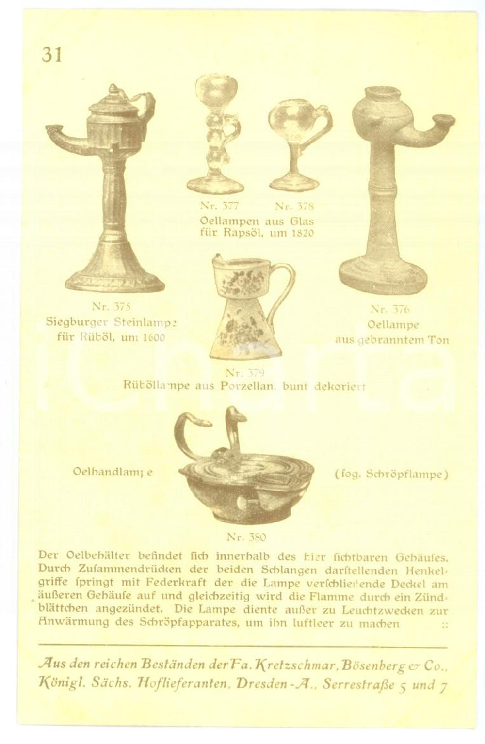 1910 ca DRESDEN Fabrik Kretzschmar & Bösenberg - Oelhandlampen *Vintage postcard
