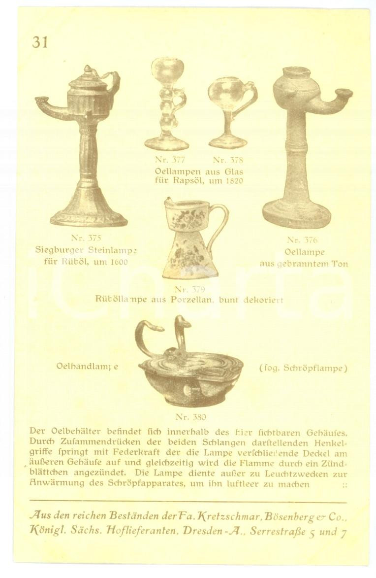 Cartolina originale da collezione 1910 ca DRESDEN Fabrik Kretzschmar & BÃ¶senberg  Oelhandlampen Vintage postcard 1