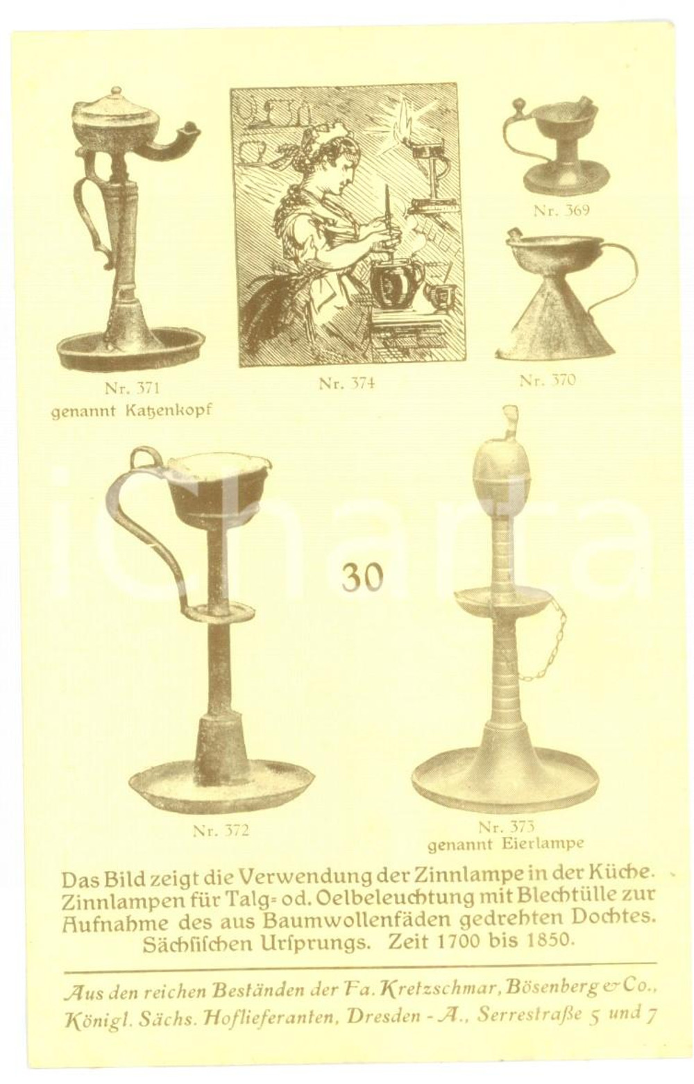 Cartolina originale da collezione 1910 ca DRESDEN Fabrik Kretzschmar & BÃ¶senberg  Zinnlampe  Postcard 1