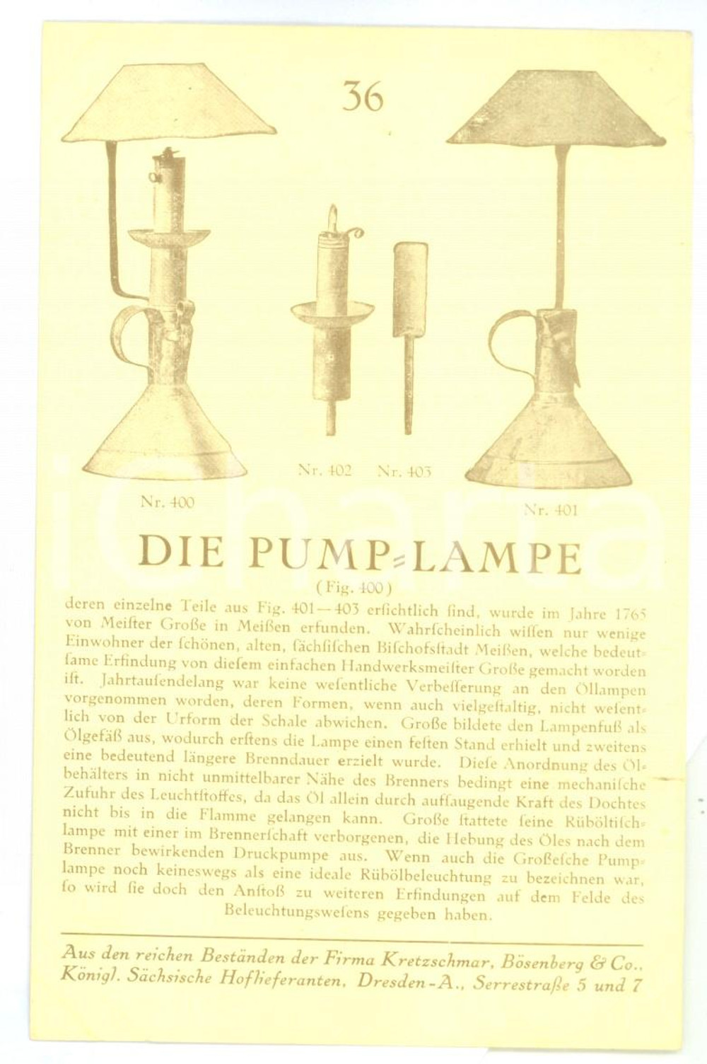 1910 ca DRESDEN Kretzschmar & Bösenberg - Die pump-lampe *Vintage postcard