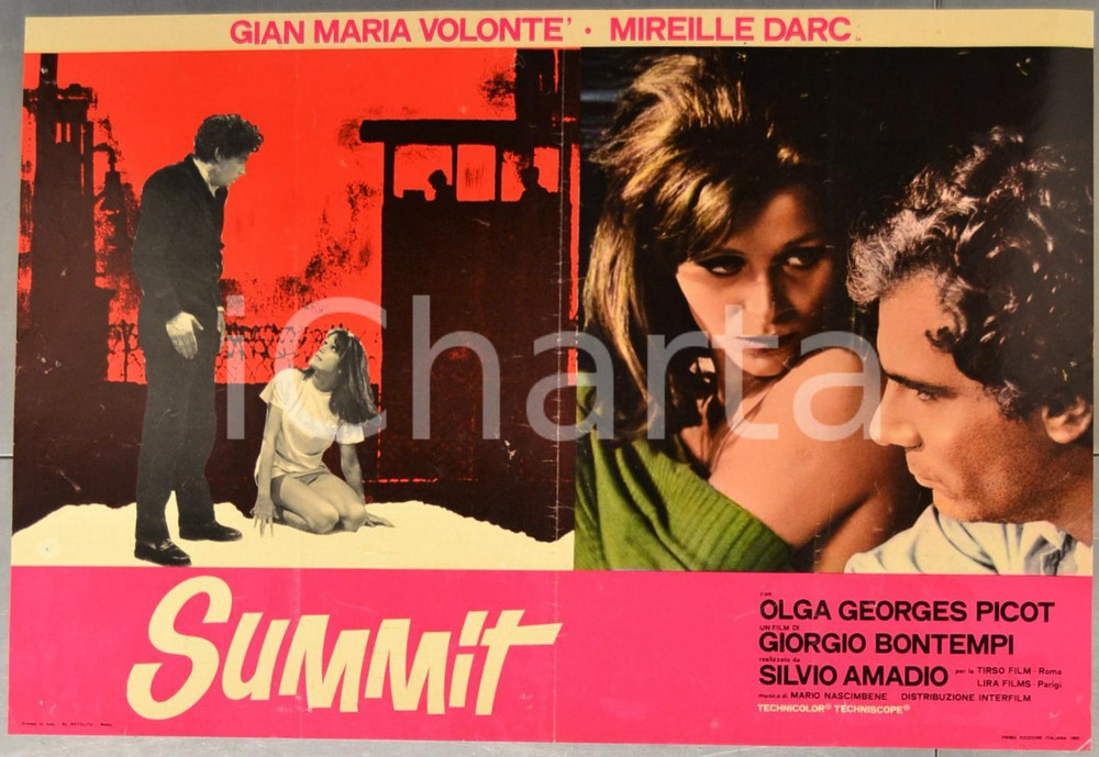 Materiale cinematografico d’epoca 1968 SUMMIT Gian Maria VOLONTÃ‰ Mireille DARC Giorgio BONTEMPI Fotobusta 66x46cm 1
