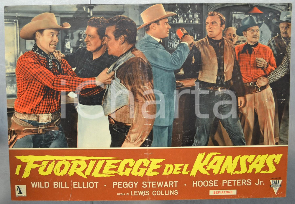 Materiale cinematografico d’epoca 1952 IL FUORILEGGE DEL KANSAS Wild Bill ELLIOT  Fotobusta DANNEGGIATA 66x46 cm 1