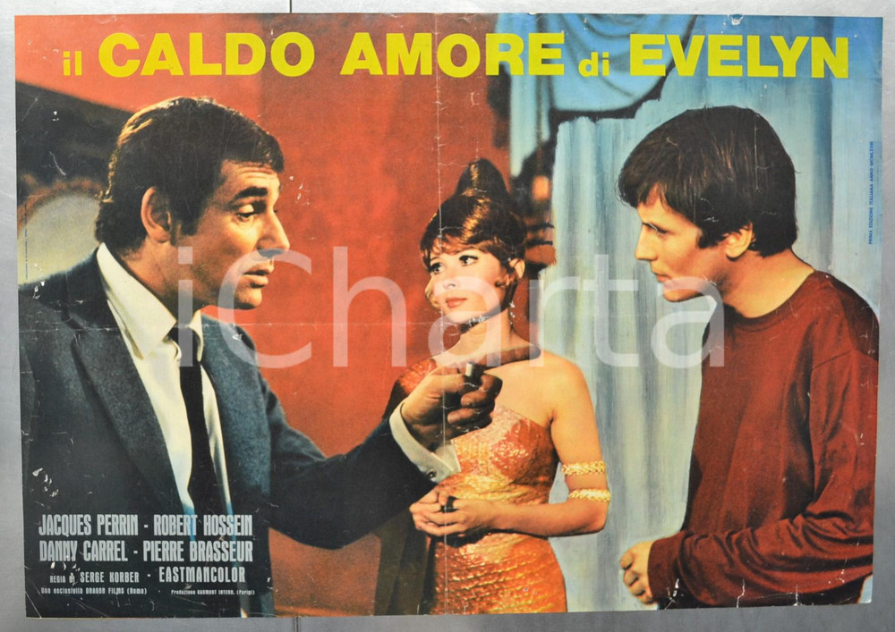 Materiale cinematografico d’epoca 1968 IL CALDO AMORE DI EVELYN Jacques PERRIN Robert HOSSEIN Fotobusta 66x46 cm 1