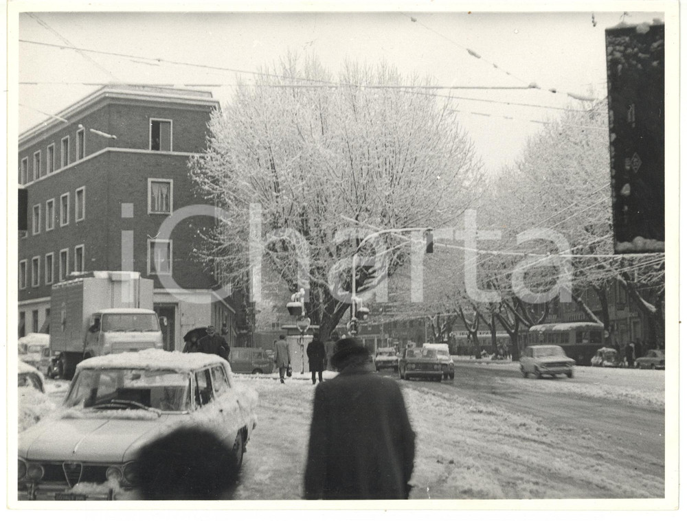 Fotografia d epoca originale 1971 ROMA Viale TRASTEVERE sotto la neve Foto VINTAGE 24x18 1