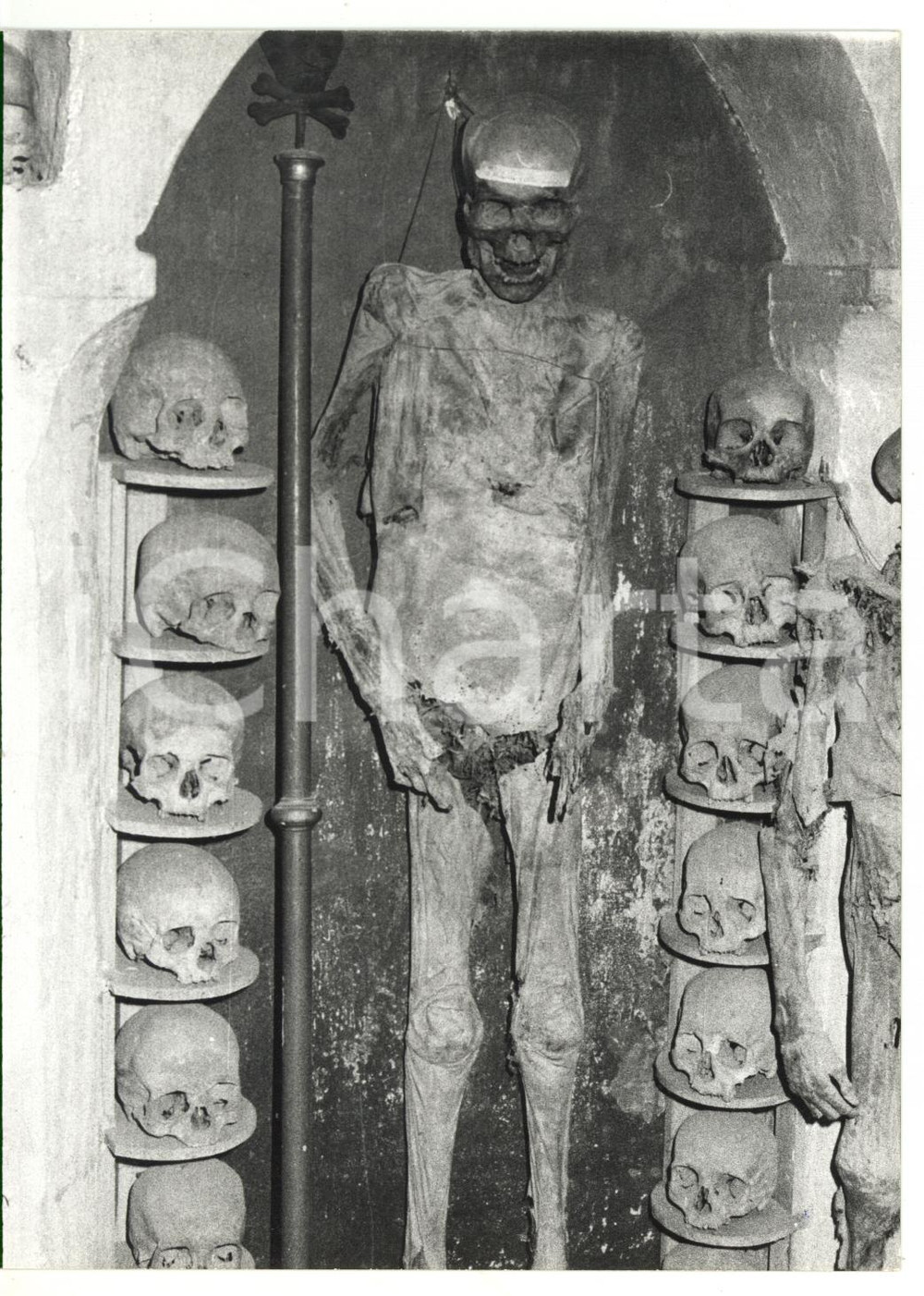 Fotografia d epoca originale 1980 URBANIA MC Chiesa dei Morti  Mummia dietro l altare Foto 13x18 cm 1