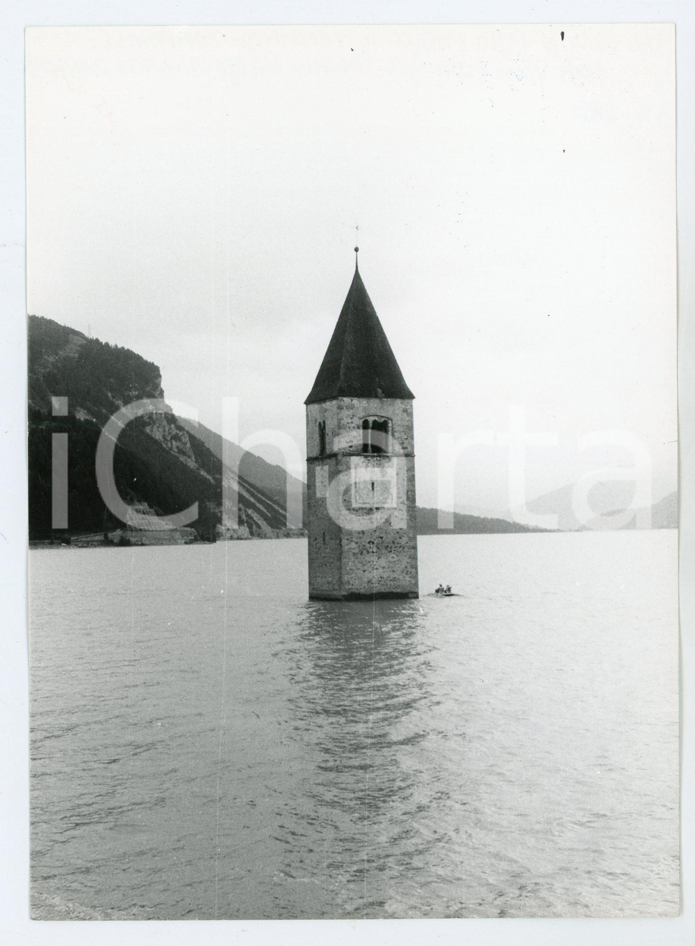 Fotografia d epoca originale 1982 CURON VENOSTA Lago di RESIA Campanile chiesa di Santa Caterina  Foto 13x17 1