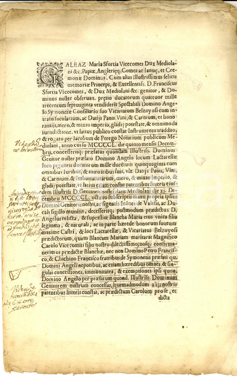 1600 ca (1475) MILANO Eredità dazi vini e pane a Bianca Maria SIMONETTA