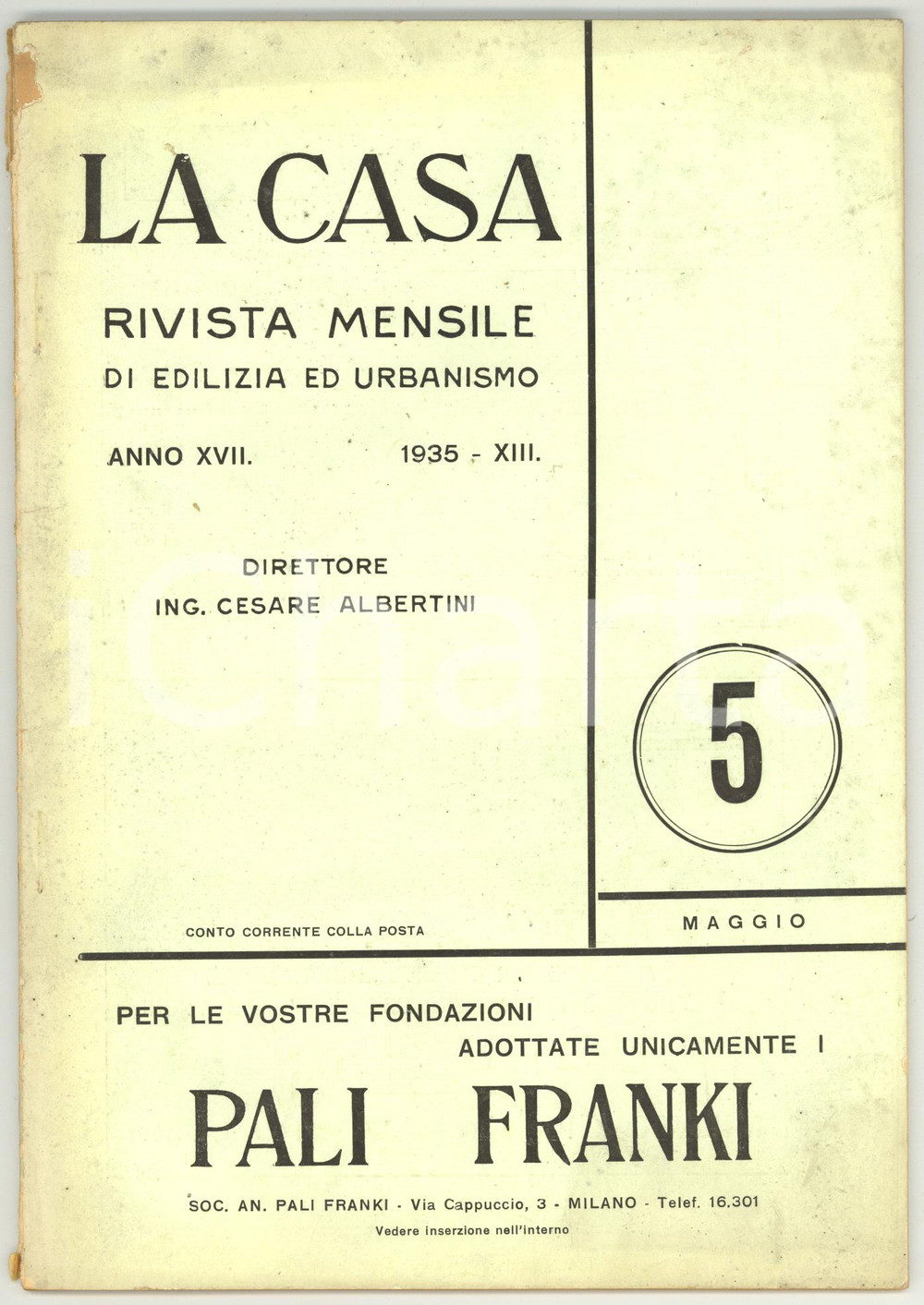 Giornale, rivista storica 1935 LA CASA L edilizia a Milano  PubblicitÃ  PALI FRANKI  Rivista n. 5 1