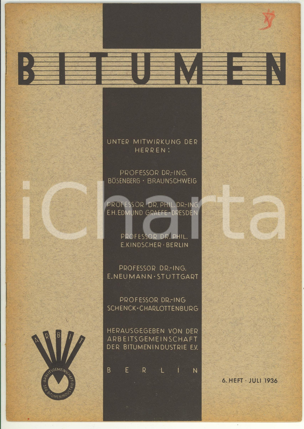 Giornale, rivista storica 1936 BERLIN BITUMEN Forschungen Ã¼ber Verschnittbitumen  Rivista anno 6 nÂ° 6 1