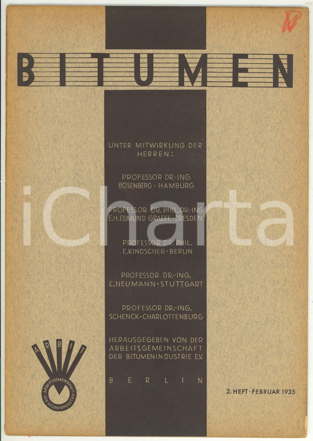 Giornale, rivista storica 1935 BERLIN BITUMEN Unterhaltungskosten mit Bitumenemulsion Rivista anno 5 n° 2 1