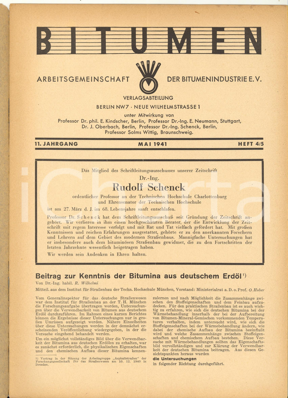 1941 BITUMEN Kenntnis der Bitumina aus deutschem Erdöl - Rivista anno 11 n° 4-5 