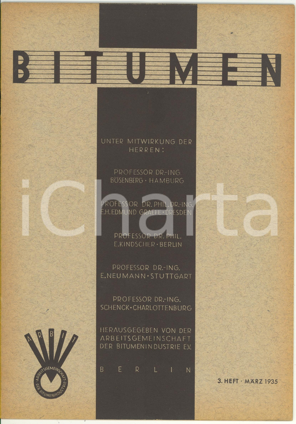 Giornale, rivista storica 1935 BITUMEN Die Bankettbefestigung der Reichsautobahnen  Rivista anno 5 nÂ° 3 1