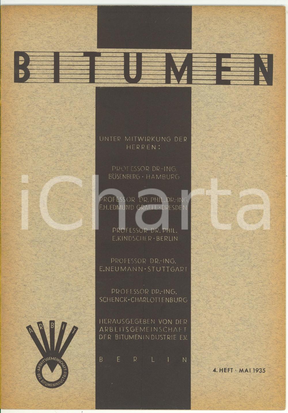 Giornale, rivista storica 1935 BERLIN BITUMEN Asphaltgrobbeton  Rivista anno 5 n.4  15 pp. 1