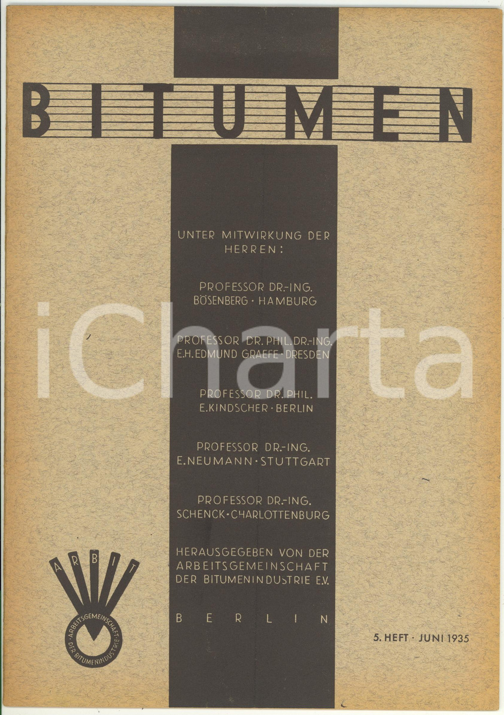 Giornale, rivista storica 1935 BERLIN BITUMEN Der Unterwasseranstrich von Stahlteilen Rivista anno 5 n°5 1