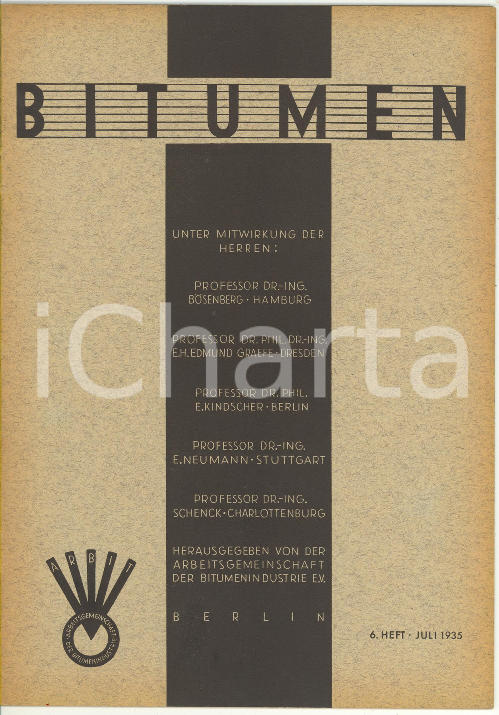 Giornale, rivista storica 1935 BERLIN BITUMEN Asphalt als Deckschicht auf Betonbelägen Rivista anno 5 n°6 1