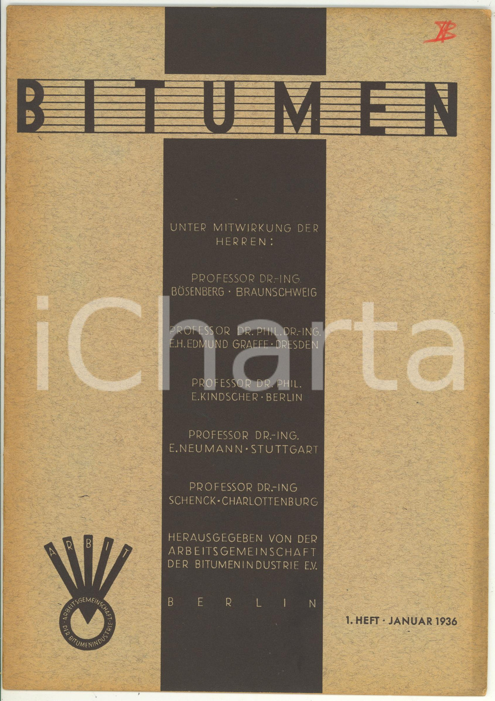 Giornale, rivista storica 1936 BITUMEN Beitrag zur Systematik der Bitumenemulsionen  Rivista anno 6 nÂ° 1 1