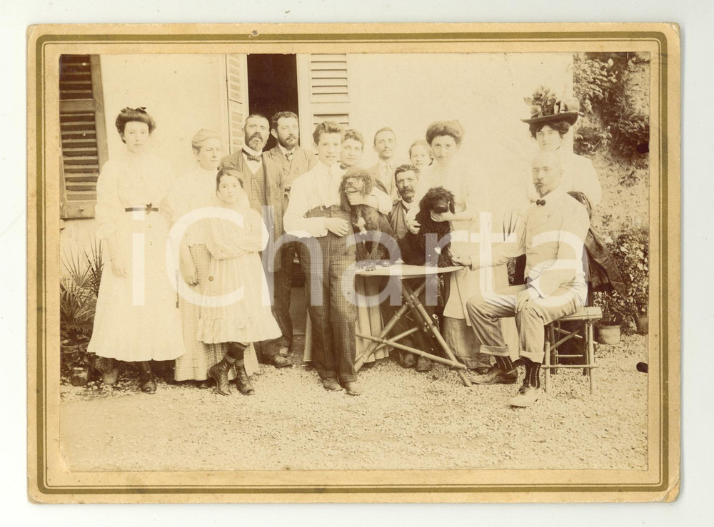 Fotografia d epoca originale 5 luglio 1908 SEREGNO Una festa in famiglia con i cani  Foto 18x14 cm 1