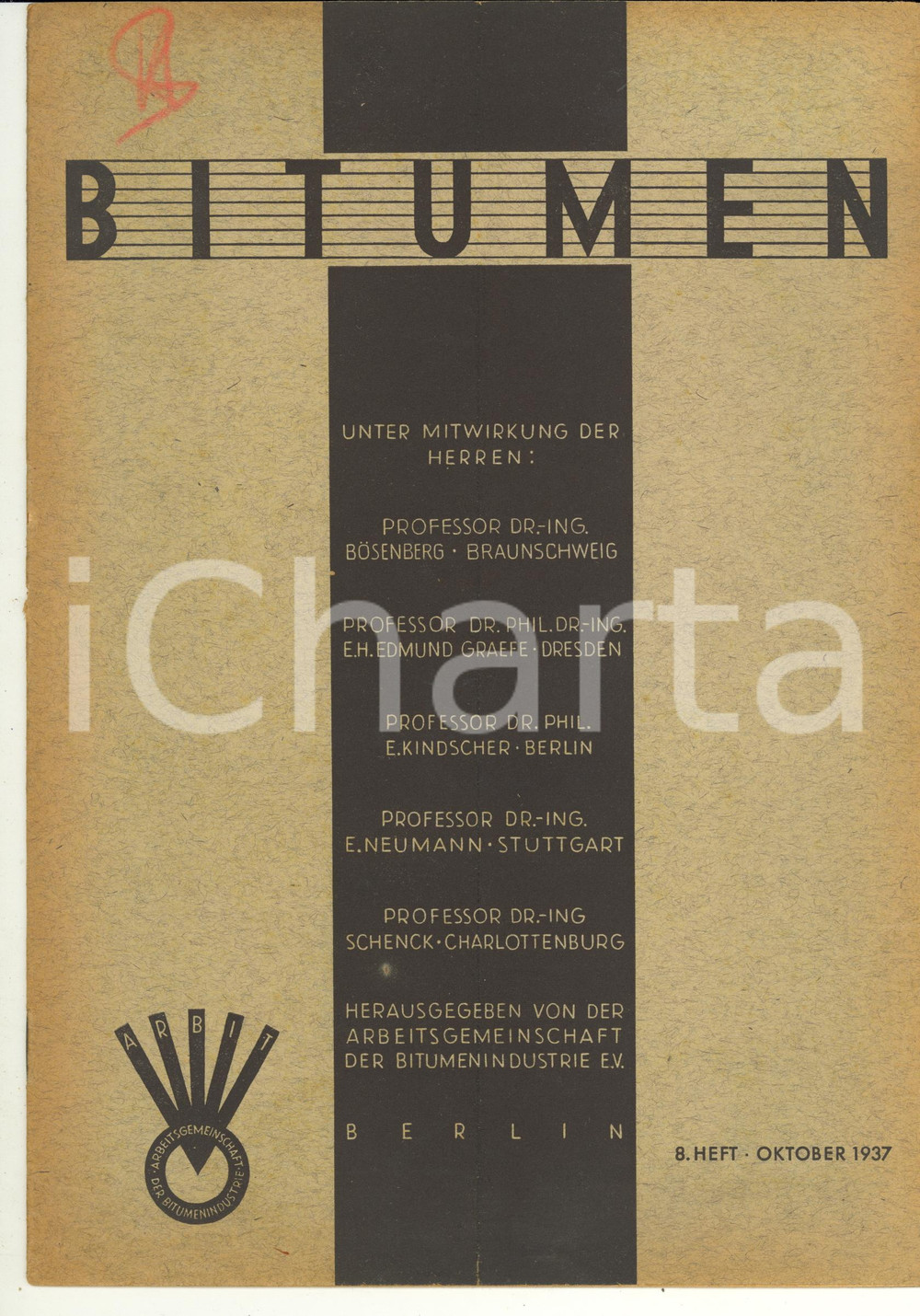 Giornale, rivista storica 1937 BERLIN BITUMEN Bitumenverwendung am Eigenheim Rivista anno 7 n° 8 1