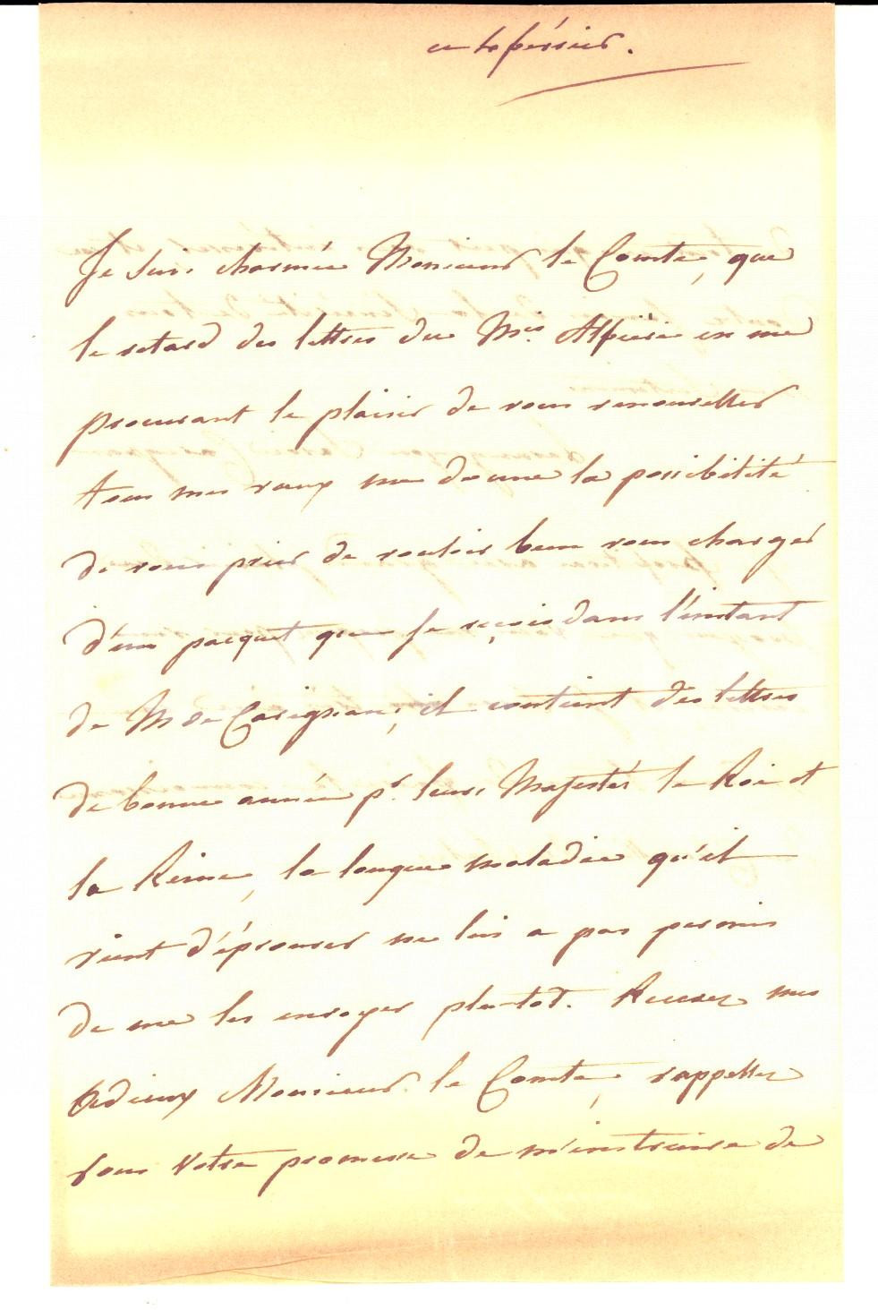 Autografo originale 1821 PARIS Pauline de la VAUGUYON affida lettere al conte PICCONO DELLA VALLE 1