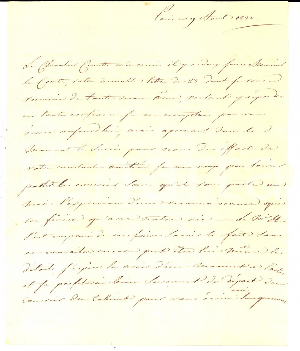Autografo originale 1822 PARIS Pauline de la VAUGUYON riconoscente a PICCONO DELLA VALLE AUTOGRAFO 1