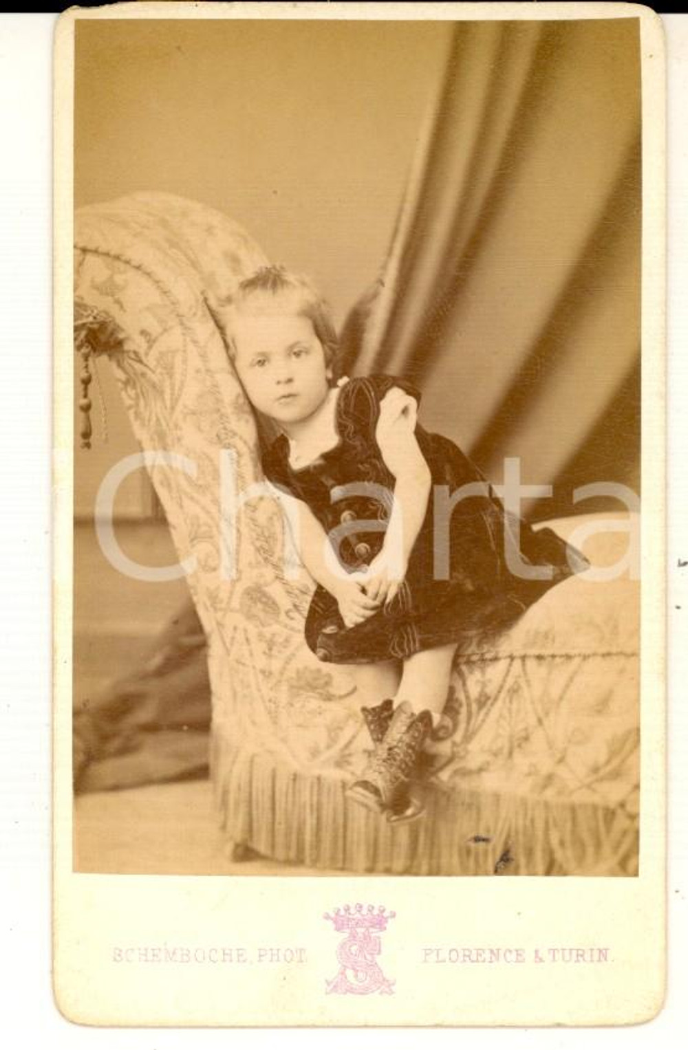 Fotografia d epoca originale 1875 ca MILANO Ritratto di Giovanni BRUNI bambino  Foto SCHEMBOCHE CDV 1