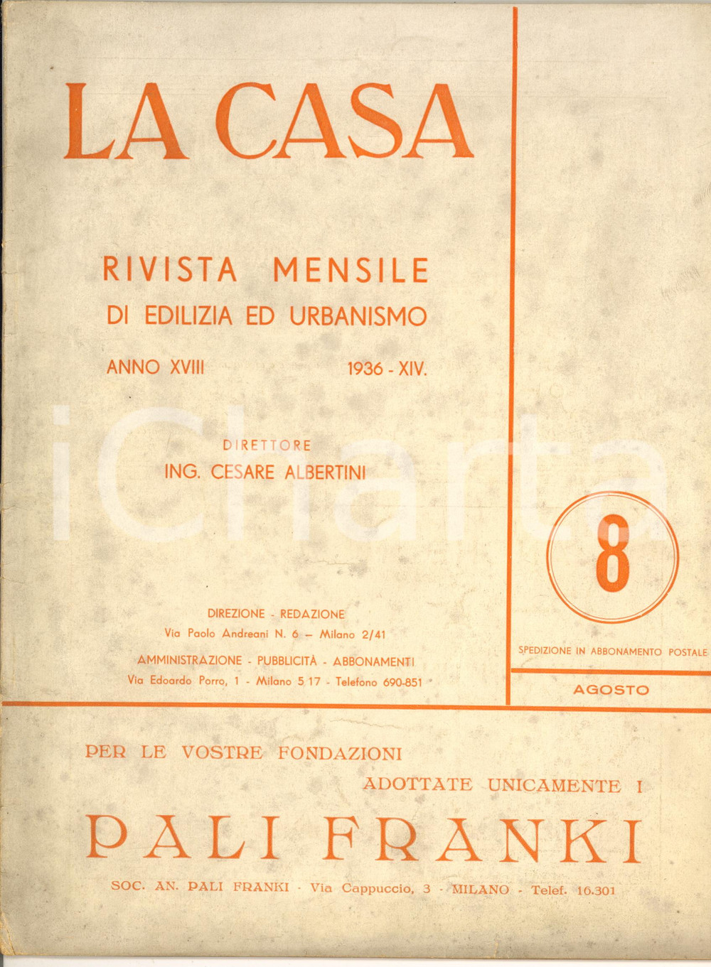 Giornale, rivista storica 1936 LA CASA Istituto per le Case popolari di Milano  Rivista anno XVIII nÂ° 8 1