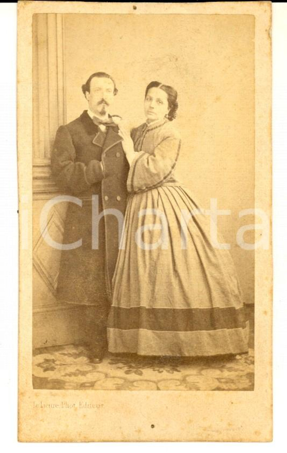 Fotografia d epoca originale 1870 ca TORINO Ritratto di Beatrice BRUNI con il marito ADAMINI  Foto LE LIEURE 1