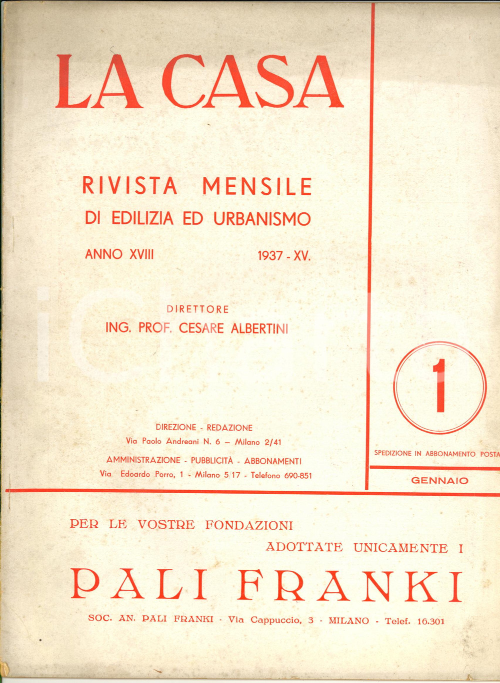 Giornale, rivista storica 1937 LA CASA Piano di risanamento di Bergamo Alta  Rivista anno XVIII nÂ° 1 1