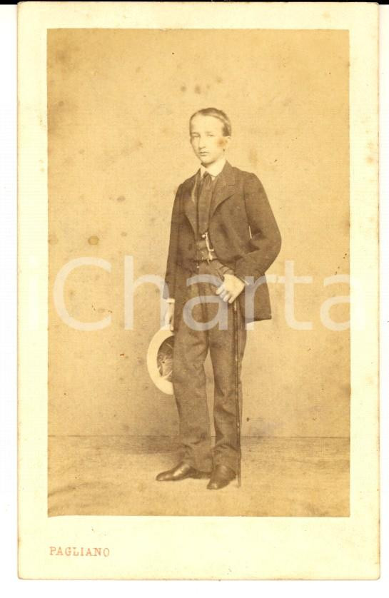 Fotografia d epoca originale 1870 ca MILANO Ritratto di Rocco COMANEDI bambino  Foto PAGLIANO CDV 1