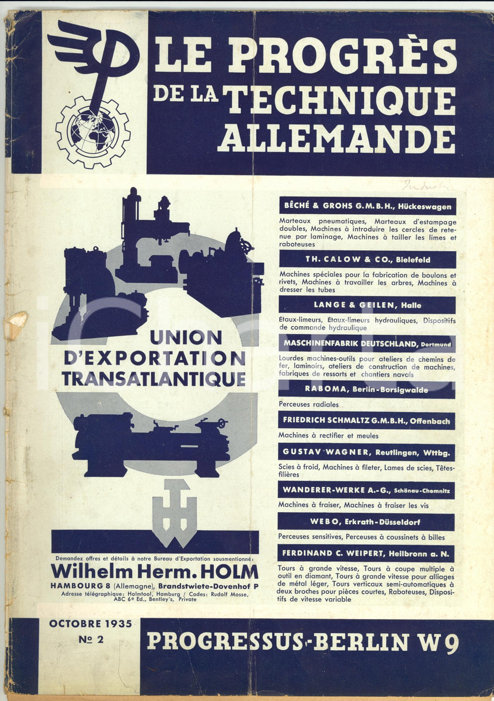 Giornale, rivista storica 1935 LE PROGRES DE LA TECHNIQUE ALLEMANDE Machines à fraiser Rivista nÂ° 2 1