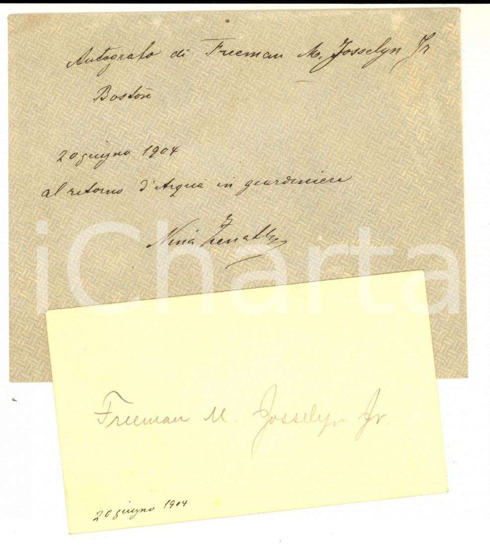 Autografo originale 1904 BOSTON Biglietto da visita M. Josselyn FREEMAN jr  AUTOGRAFO 1