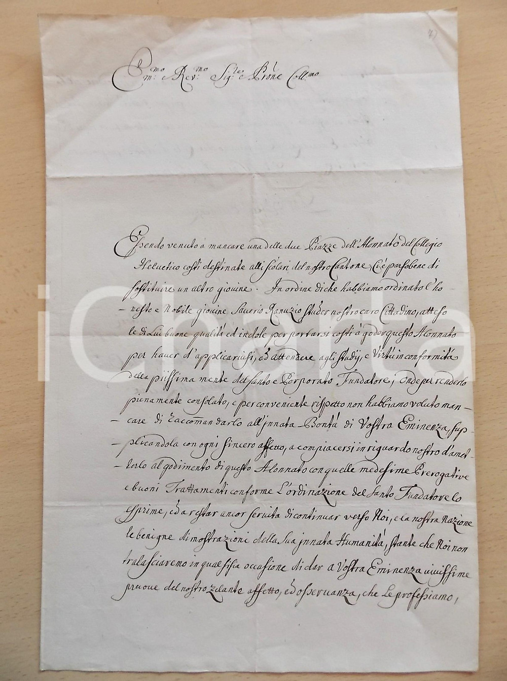 Documento originale, autentico 1742 REPUBBLICA DI LUCERNA Invio Saverio Ranuzio STUDER al Collegio Elvetico 1