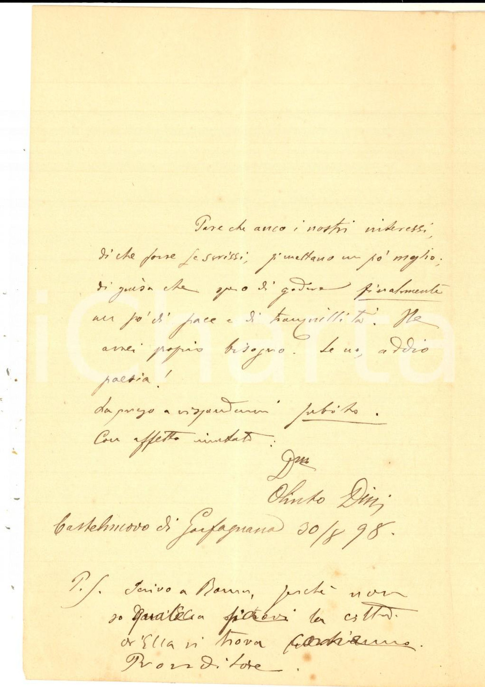 1898 CASTELNUOVO GARFAGNANA Poeta Olinto DINI legge i classici - AUTOGRAFO