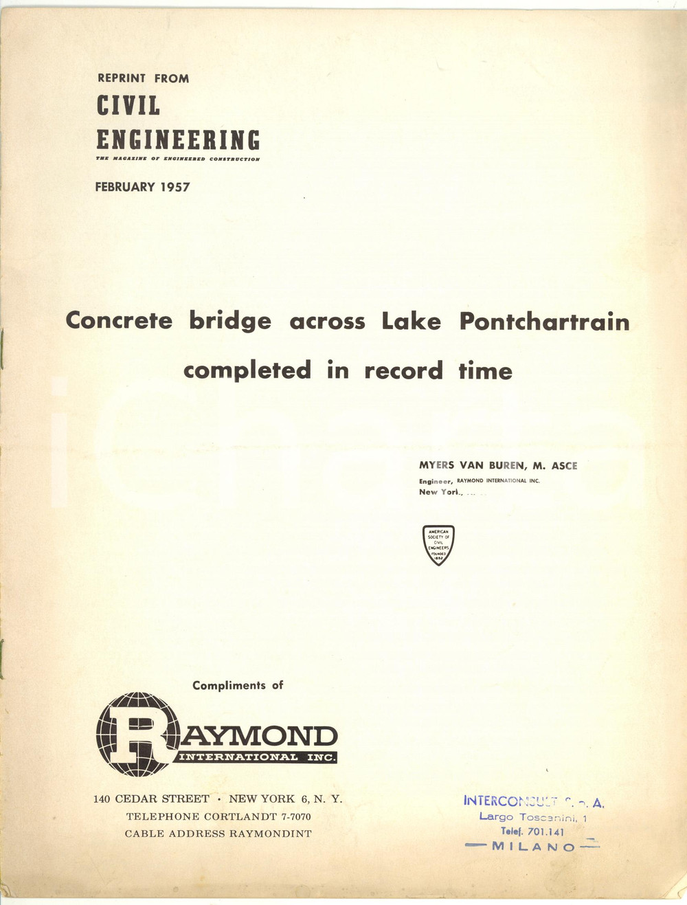 Libro, pubblicazione d epoca 1957 CIVIL ENGINEERING Concrete bridge across Lake Pontchartrain  Reprint 1