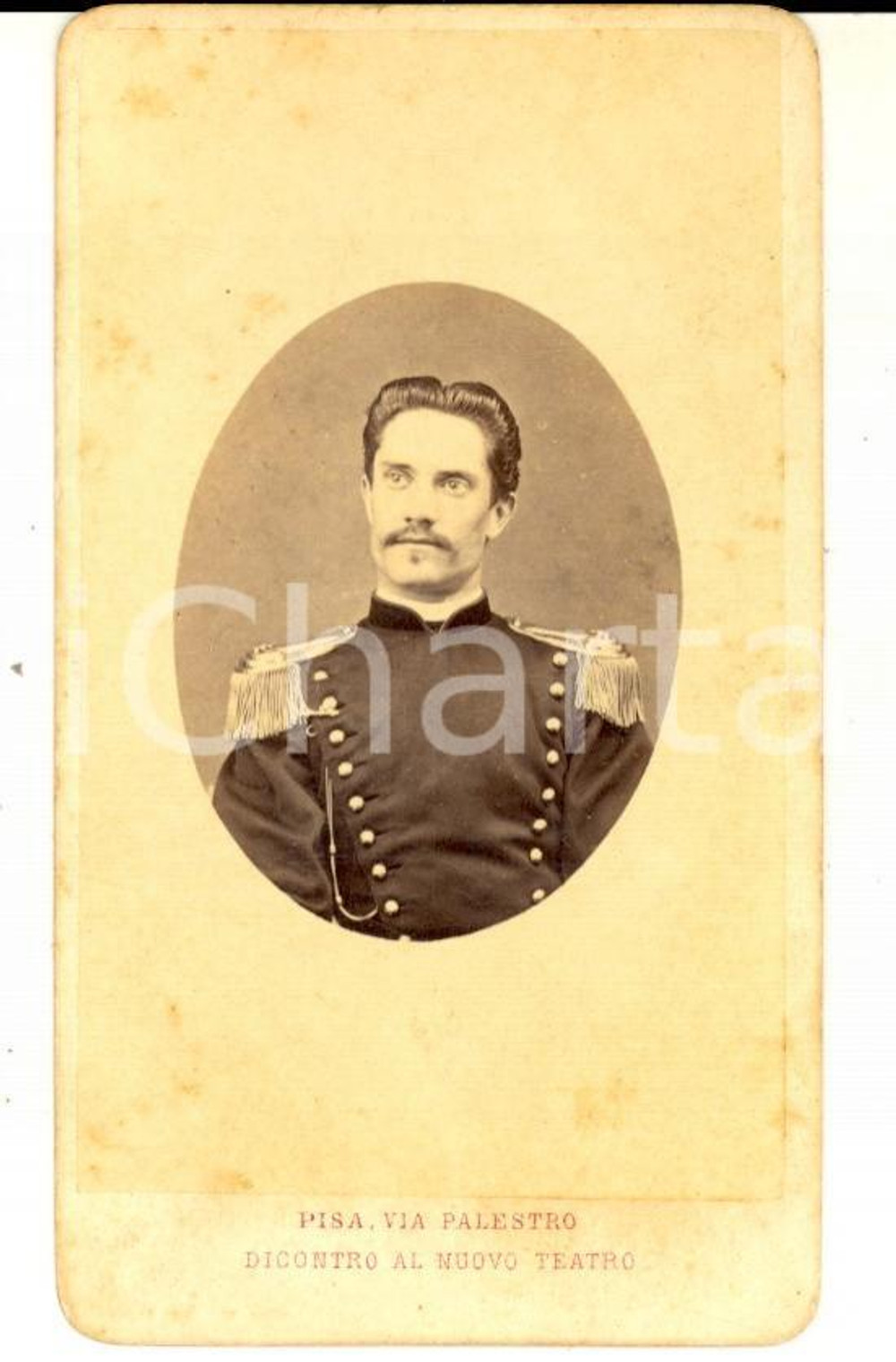 Fotografia d epoca originale 1870 ca PISA REGIO ESERCITO Ritratto di un giovane ufficiale  Foto CDV 1
