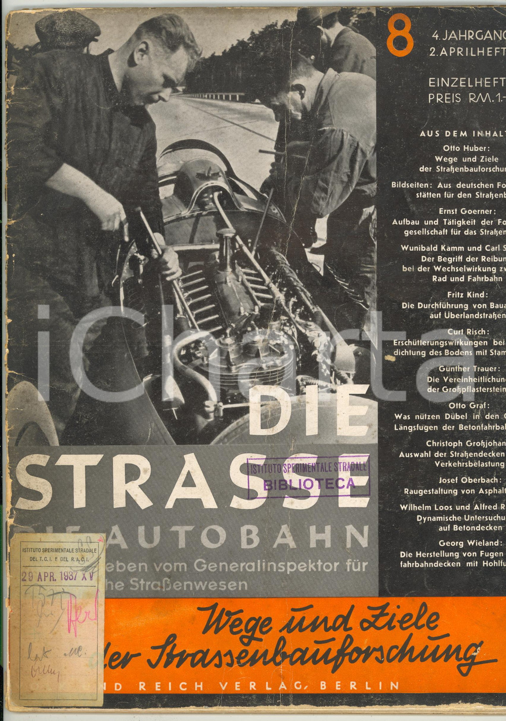Giornale, rivista storica 1937 DIE STRASSE Wege und Ziele der Strassenbauforschung  Rivista anno 4 nÂ° 8 1
