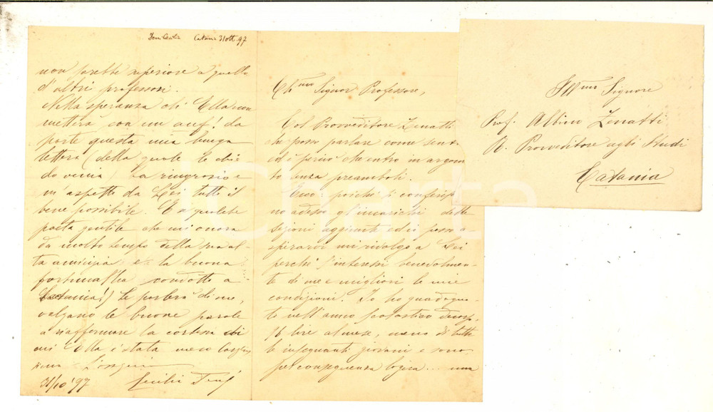Autografo originale 1897 CATANIA Cecilia DENI chiede incarico supplementare per necessità AUTOGRAFO 1