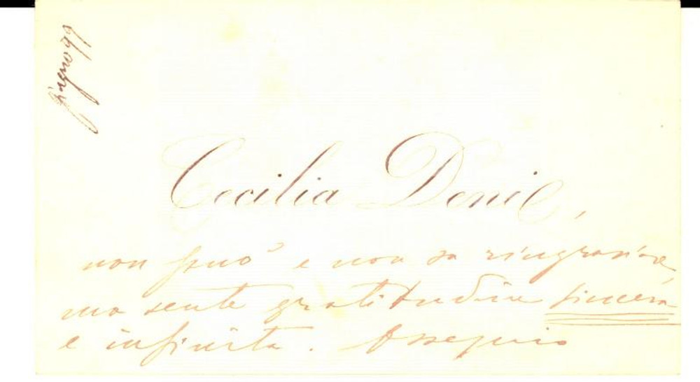 1899 CATANIA Biglietto da visita poetessa Cecilia DENI - Autografo