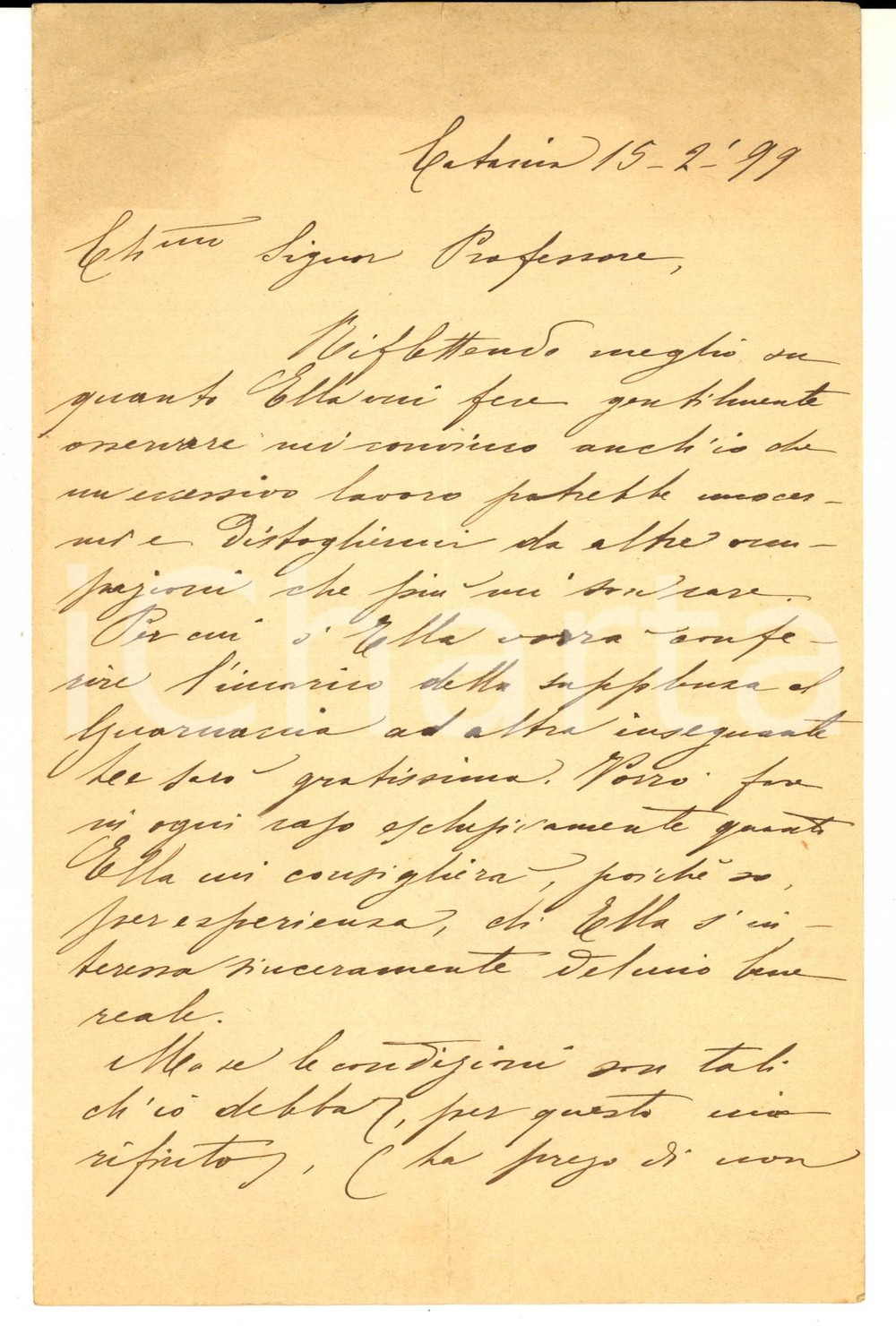 1899 CATANIA Poetessa Cecilia DENI rinuncia a una supplenza *AUTOGRAFO