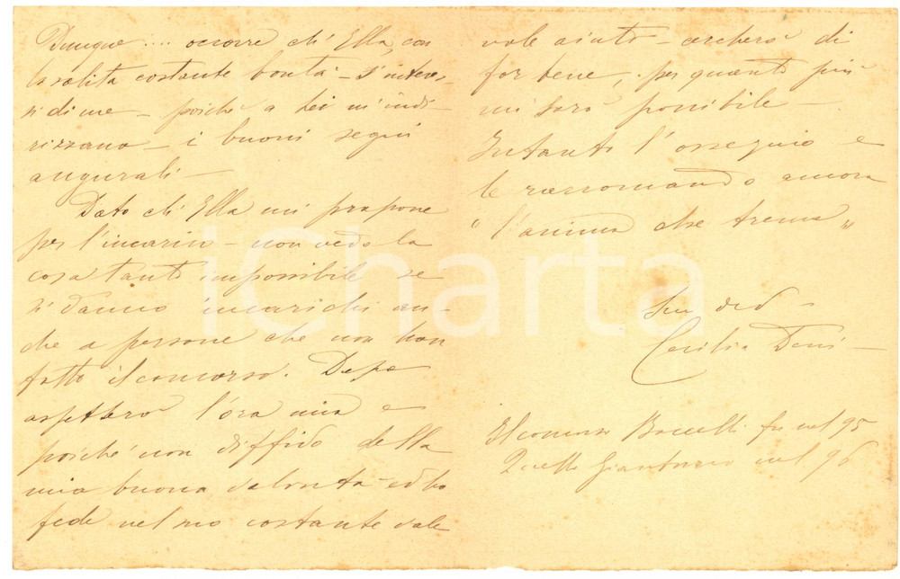 Autografo originale 1899 CATANIA Poetessa Cecilia DENI  LETTERA AUTOGRAFA 1