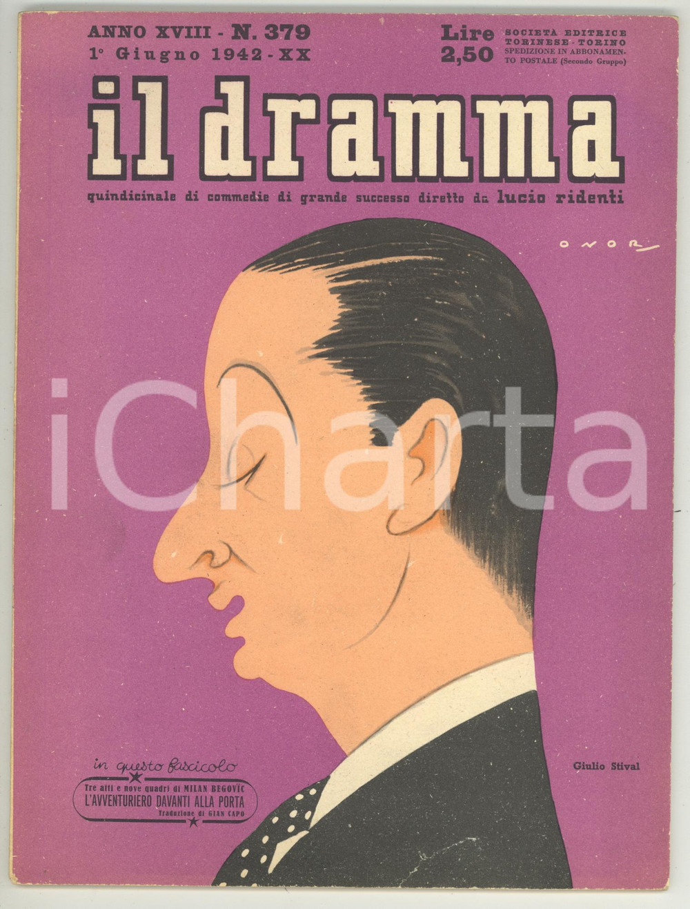 Giornale, rivista storica 1942 IL DRAMMA Avventuriero davanti alla porta / Milan BEGOVÃC Anno XVIII nÂ° 379 1