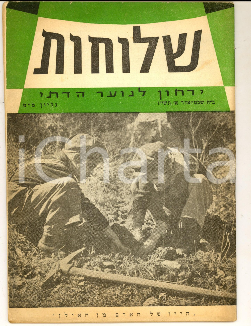 1948 (?) ISRAELE Vita nel nuovo Stato - Libretto ILLUSTRATO EBRAICO 40 pp. Pubblicazione d'epoca, redatta per i numerosi ebrei che emigravano verso Israele, con illustrazioni b/n relative alla vita locale.Stampato da destra verso sinistra. PAGINE: 40 CONDIZIONI: FAIR (piegature verticali)    originale e autentica 1