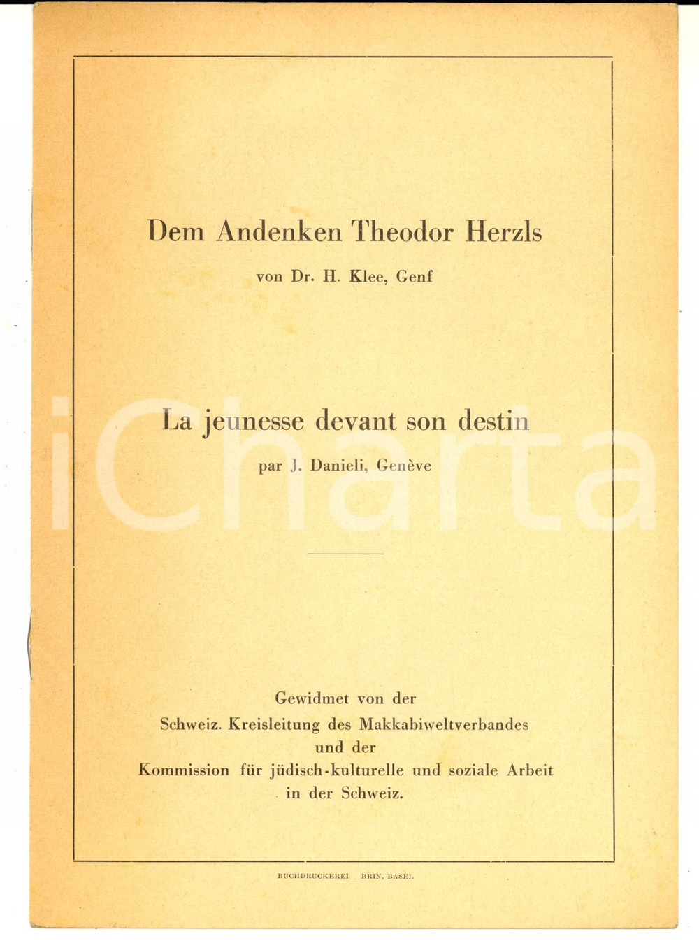 Libro, pubblicazione d epoca 1945 ca KLEE Dem Andeken Theodor Herzls  DANIELI La jeunesse devant son destin 1
