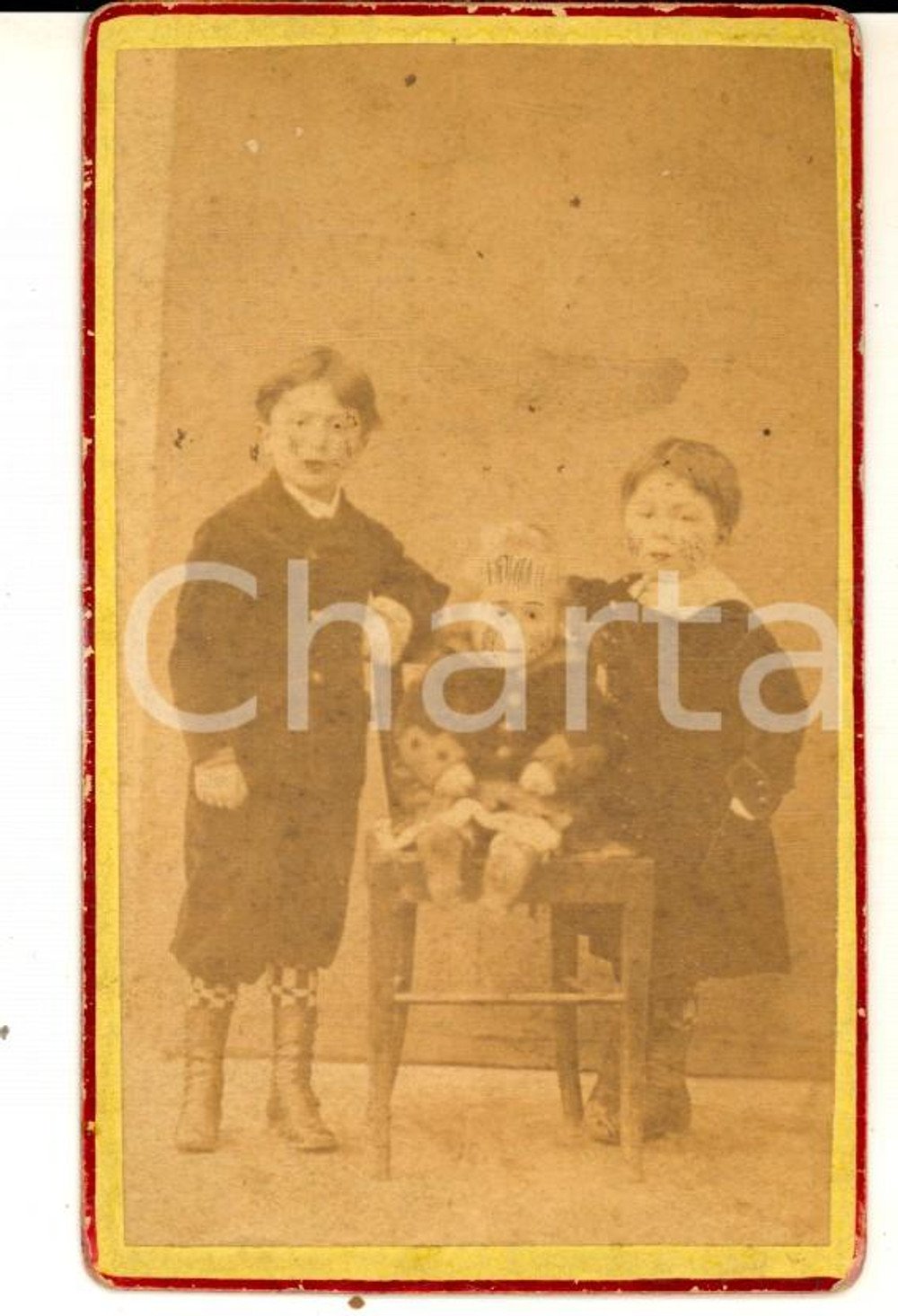 Fotografia d epoca originale 1879 TORINO Ritratto dei fratelli BRUNI bambini Foto VINTAGE CDV 1
