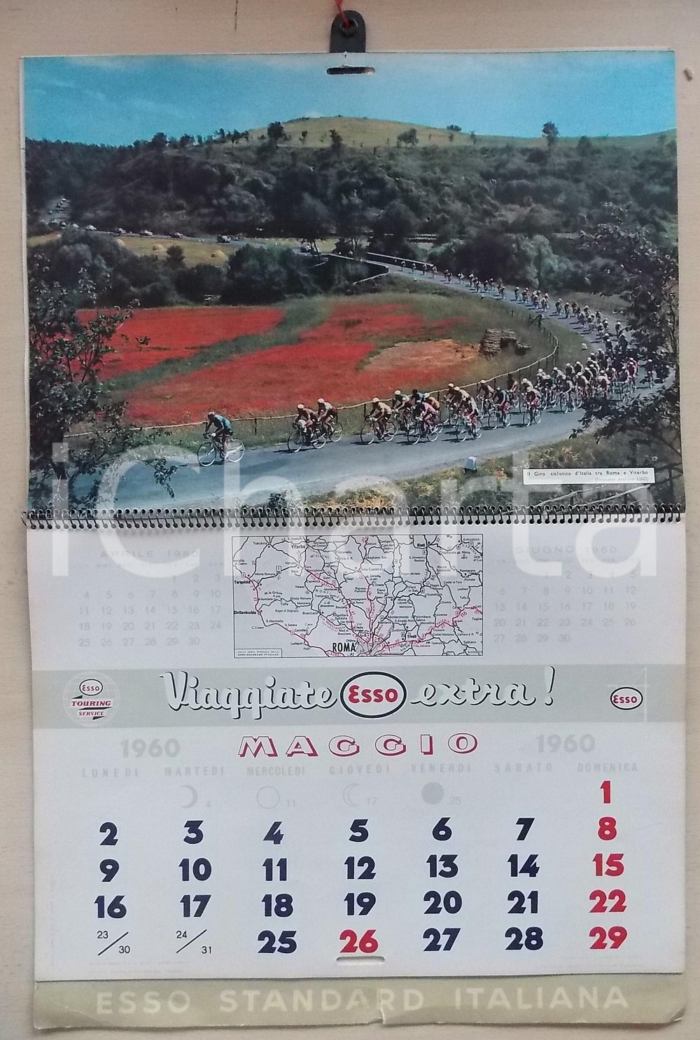 Oggetto da collezione cartaceo 1960 ESSO Calendario illustrato dedicato allo sport Pubblicitario 34x27 cm 1
