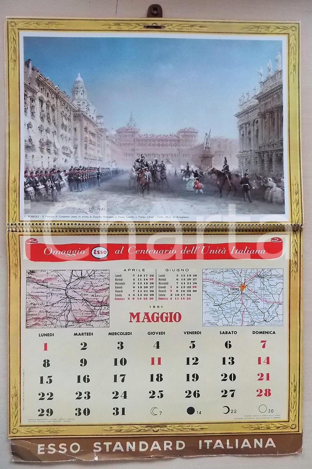 Oggetto da collezione cartaceo 1961 ESSO Calendario illustrato  Centenario Unità d Italia Pubblicitario 34x27 1