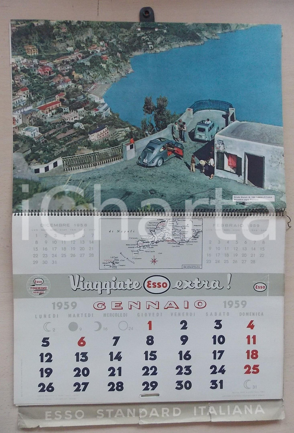 Oggetto da collezione cartaceo 1959 ESSO Calendario illustrato  Strade d Italia PUBBLICITARIO 34x27 cm 1